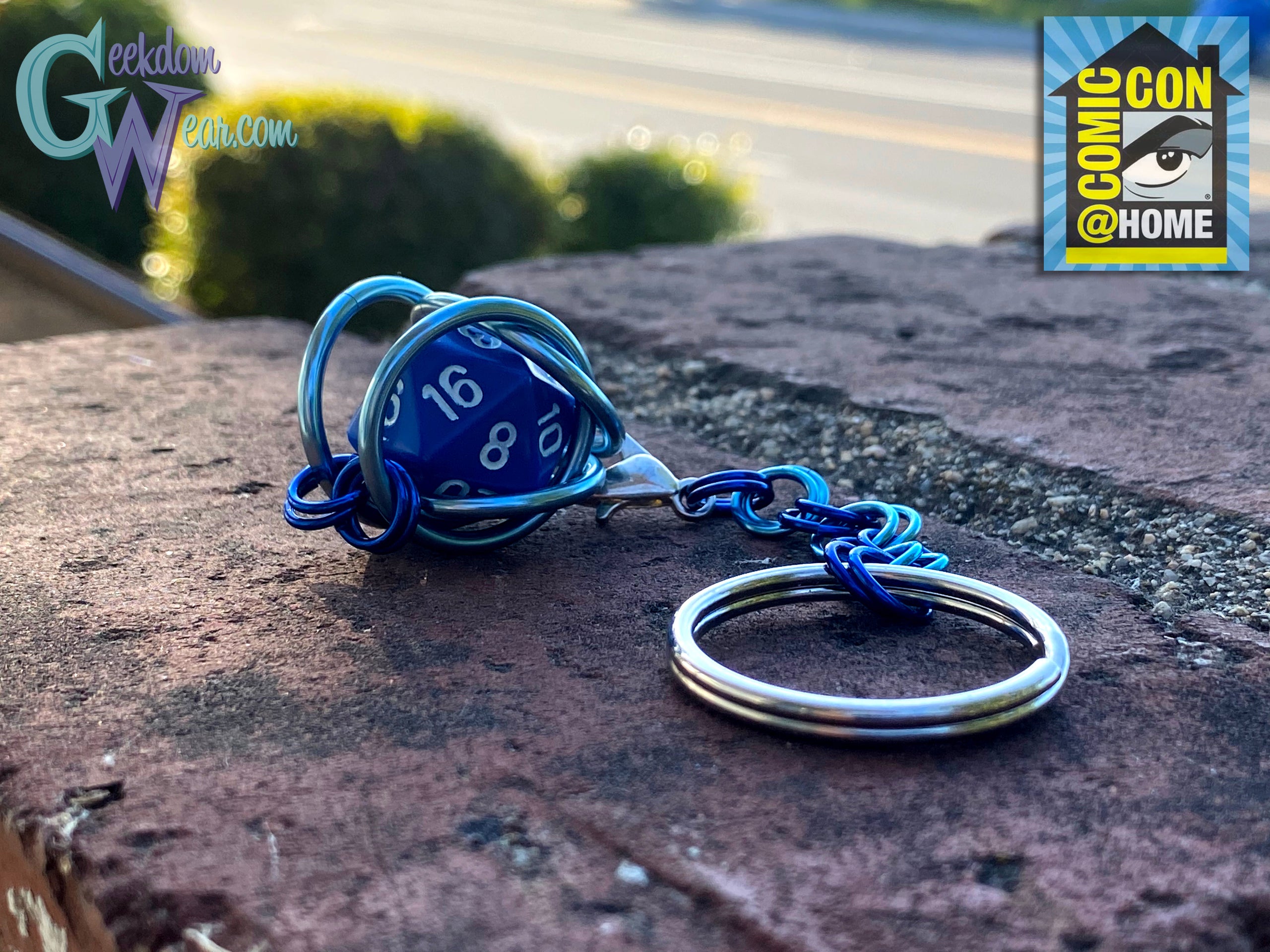 Blue D20 KeychainNecklace